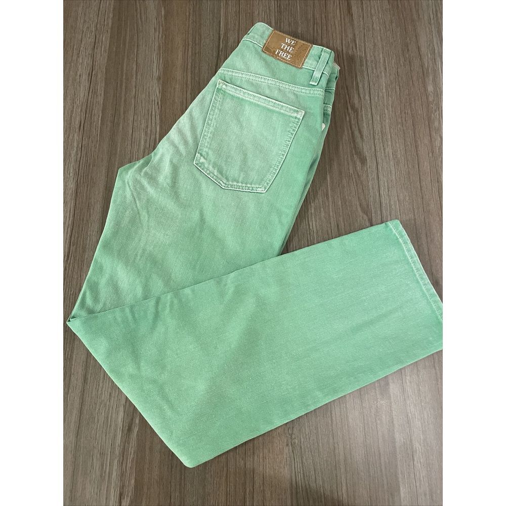 We The Free People The Pacífica High Rise Slim Straight Leg Jeans Denim 26 Green